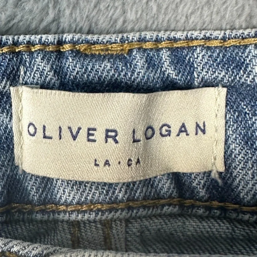 Oliver Logan Jeans Womens 28 Blue Raw Hem Medium Wash Stretch Wide Leg Pockets